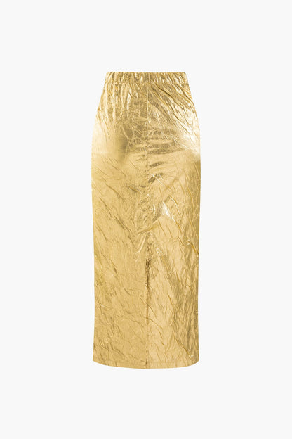 Women Midi Skirt Gold
