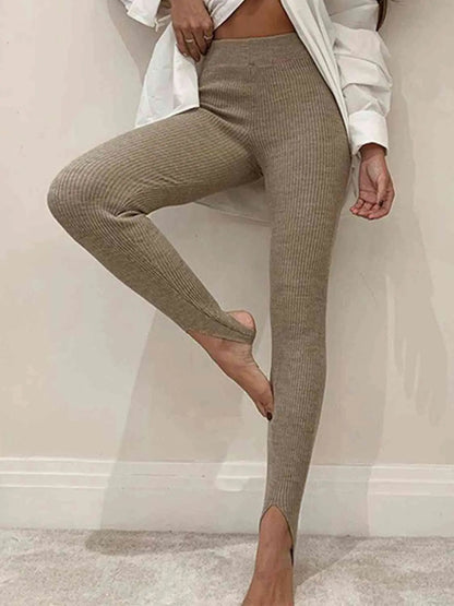 Women Ribbed Mid-Waist Leggings
