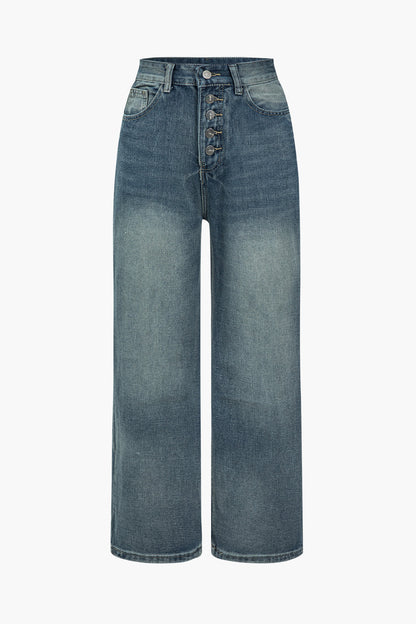 Women Vintage Button Fly Jeans
