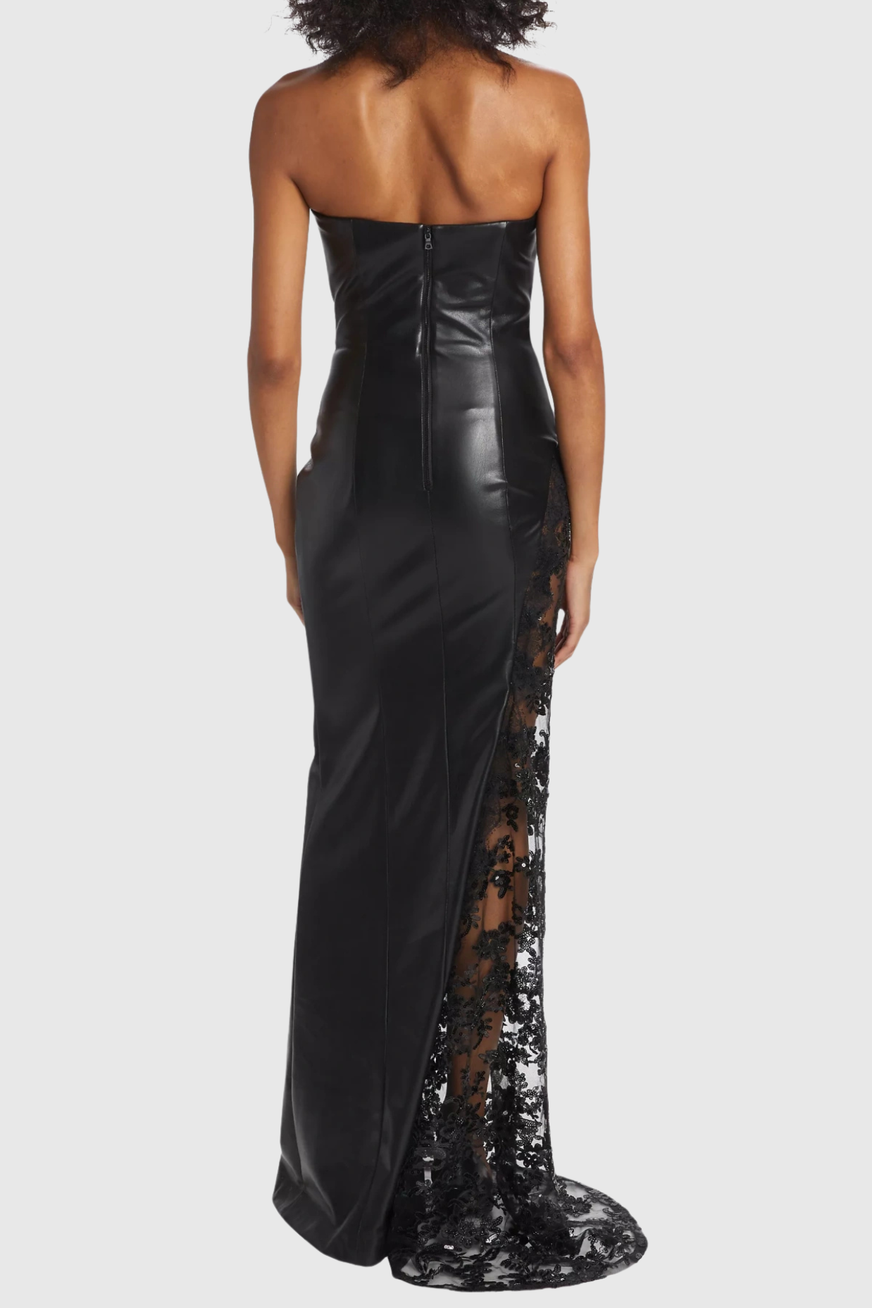 Damien Faux Leather Strapless Lace Maxi Dress