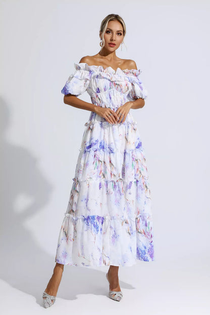 Danielle Purple Floral Ruched Maxi Dress