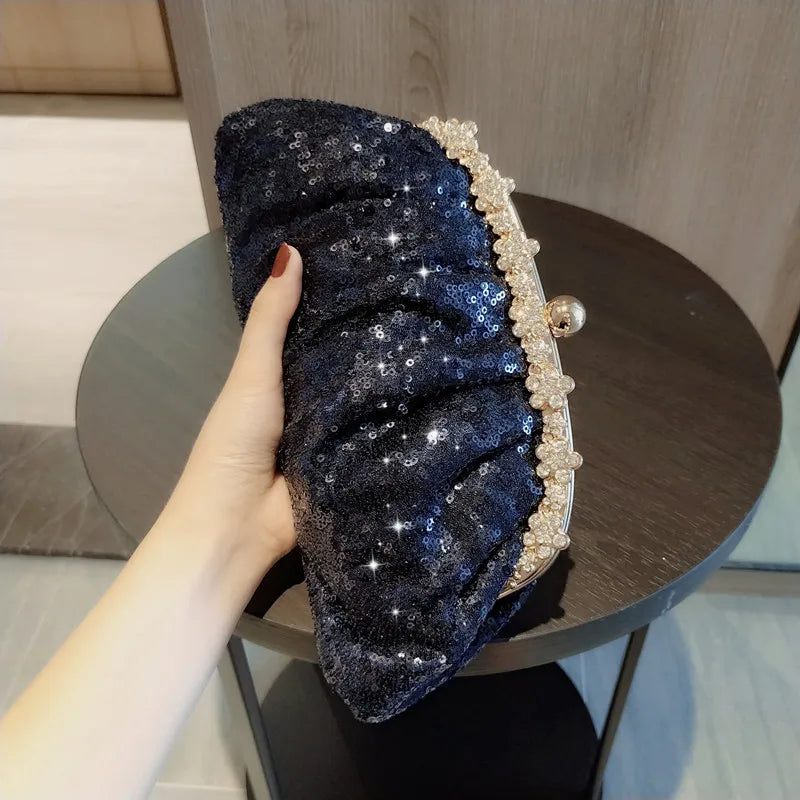 Dark Blue Sequin Clutch Wristlet