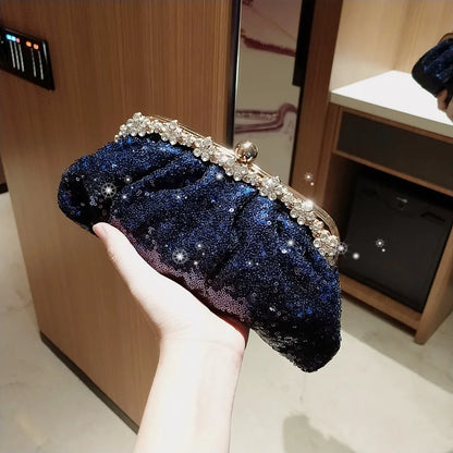 Dark Blue Sequin Clutch Wristlet