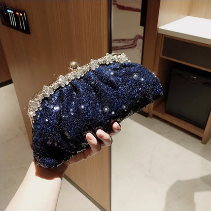 Dark Blue Sequin Clutch Wristlet