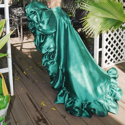 Dark Green High Low Skirt Ruffles Big Flowers Formal Wear