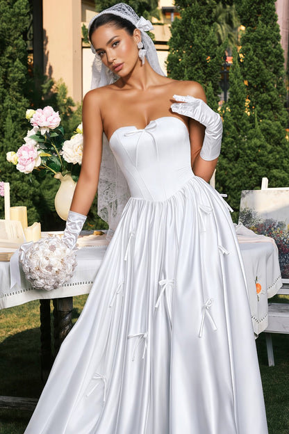 Karmen White Plunge Bow Maxi Dress