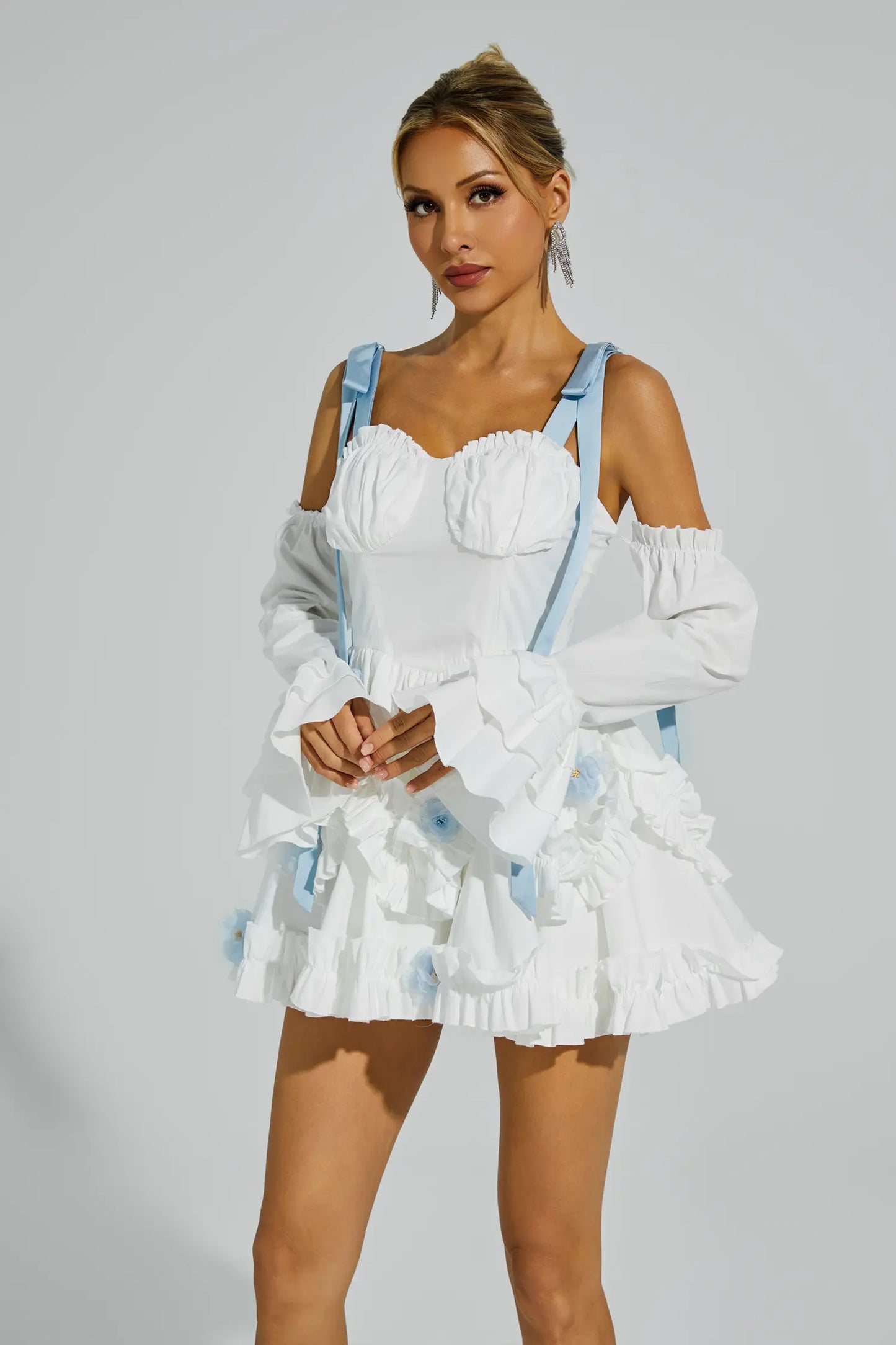 David White Ruched Mini Slip Dress