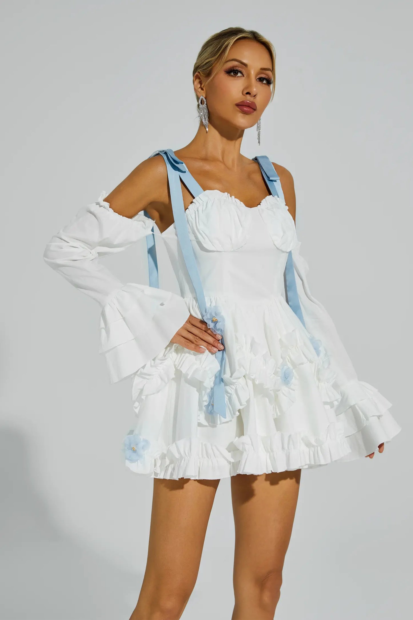 David White Ruched Mini Slip Dress