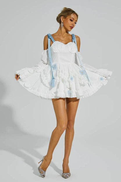 David White Ruched Mini Slip Dress