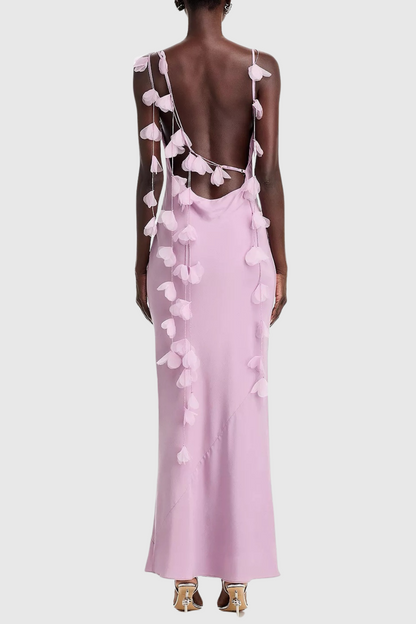 Dedrik Floral Ribbon Satin Open Back Maxi Dress