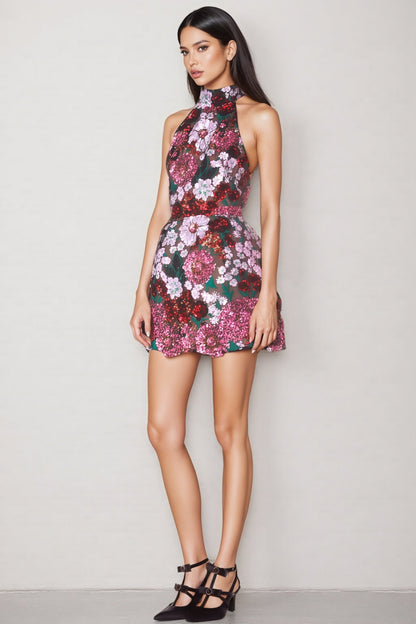 Zaelyx Pink Sequin Multi Mini Dress