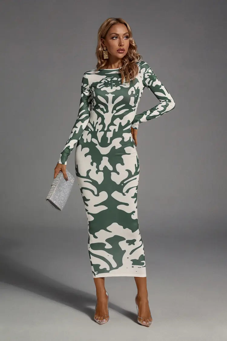 Delilah Green Open-back Printed Maxi Dress