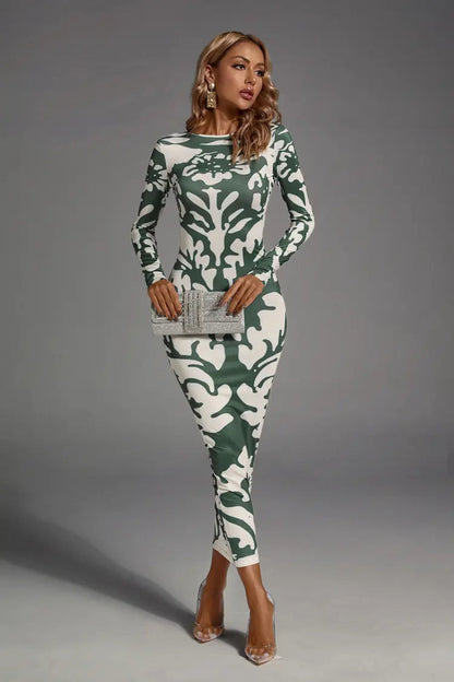 Delilah Green Open-back Printed Maxi Dress