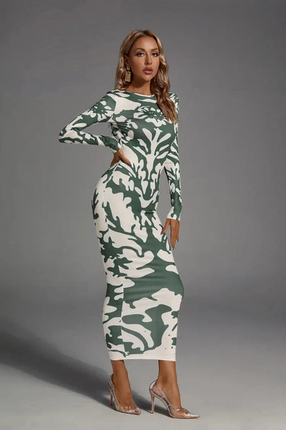 Delilah Green Open-back Printed Maxi Dress