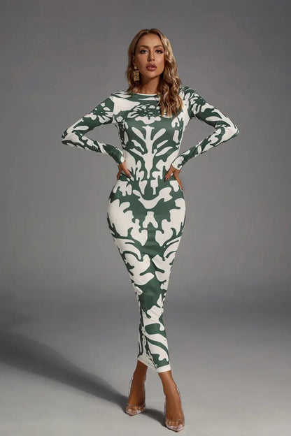 Delilah Green Open-back Printed Maxi Dress