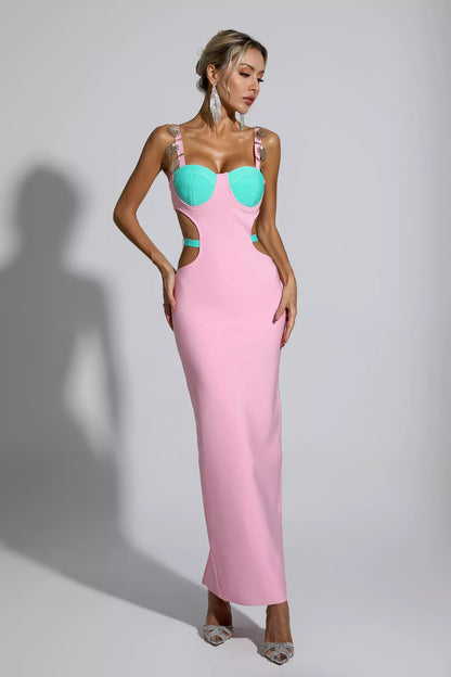 Destiny Pink Bandage Metallic Maxi Dress