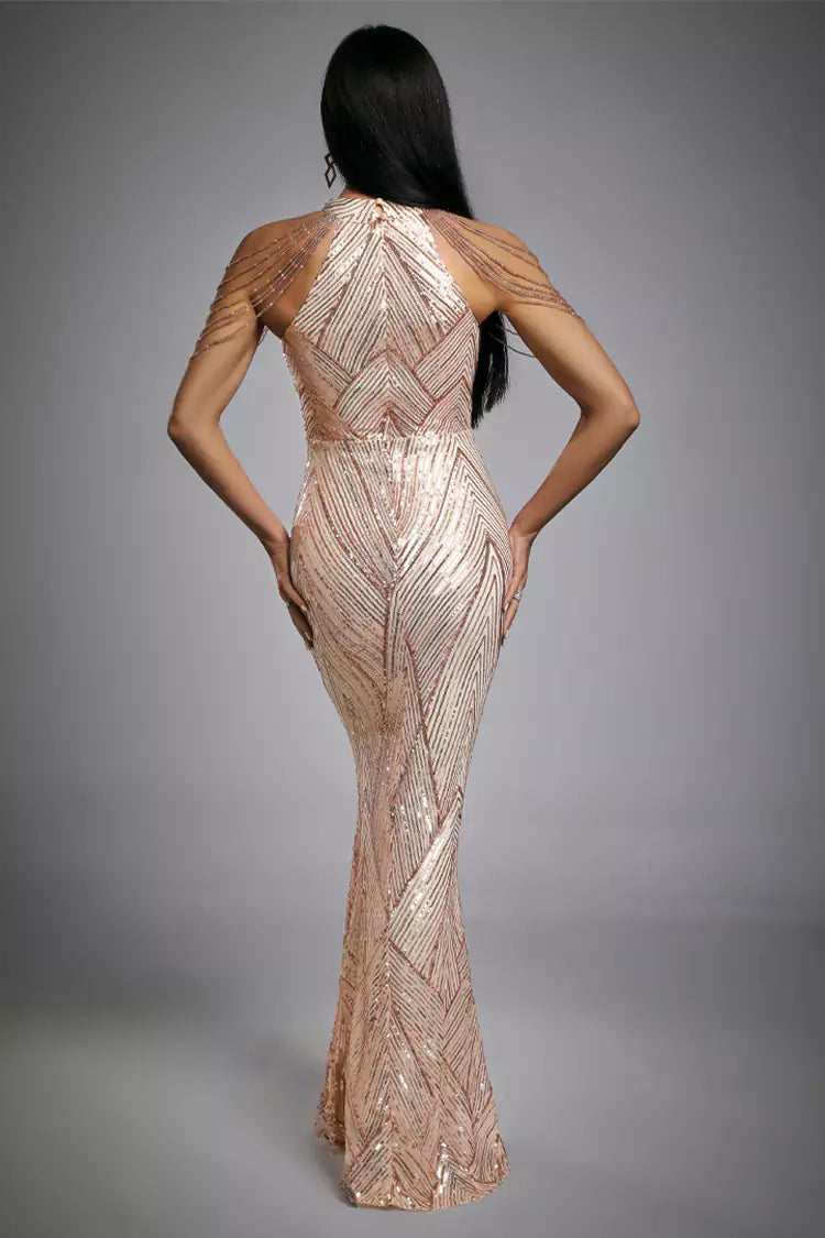 Diana Rose Gold Sequin Maxi Dress