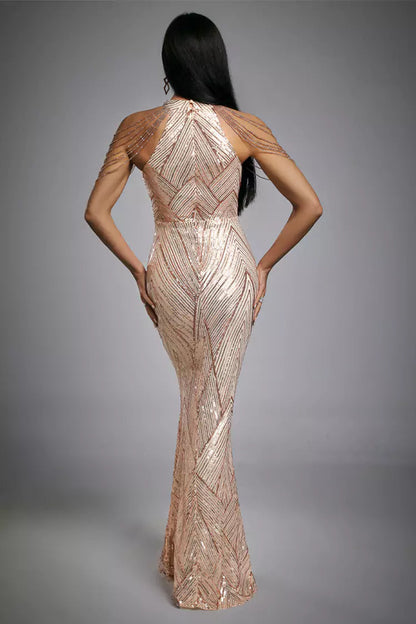 Diana Rose Gold Sequin Maxi Dress