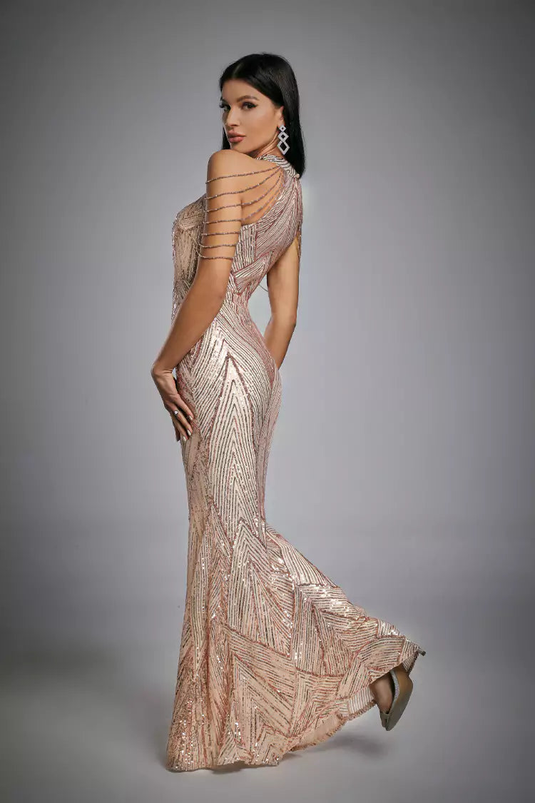 Diana Rose Gold Sequin Maxi Dress