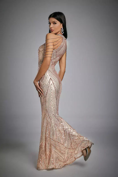 Diana Rose Gold Sequin Maxi Dress