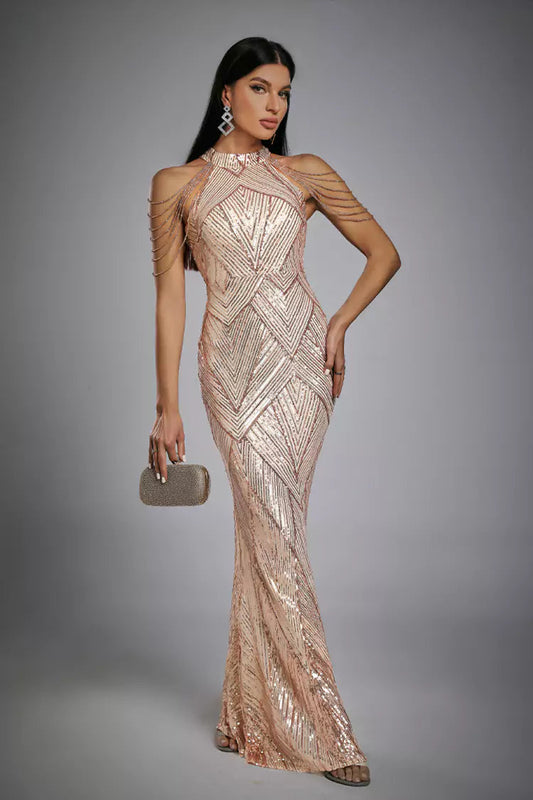 Diana Rose Gold Sequin Maxi Dress