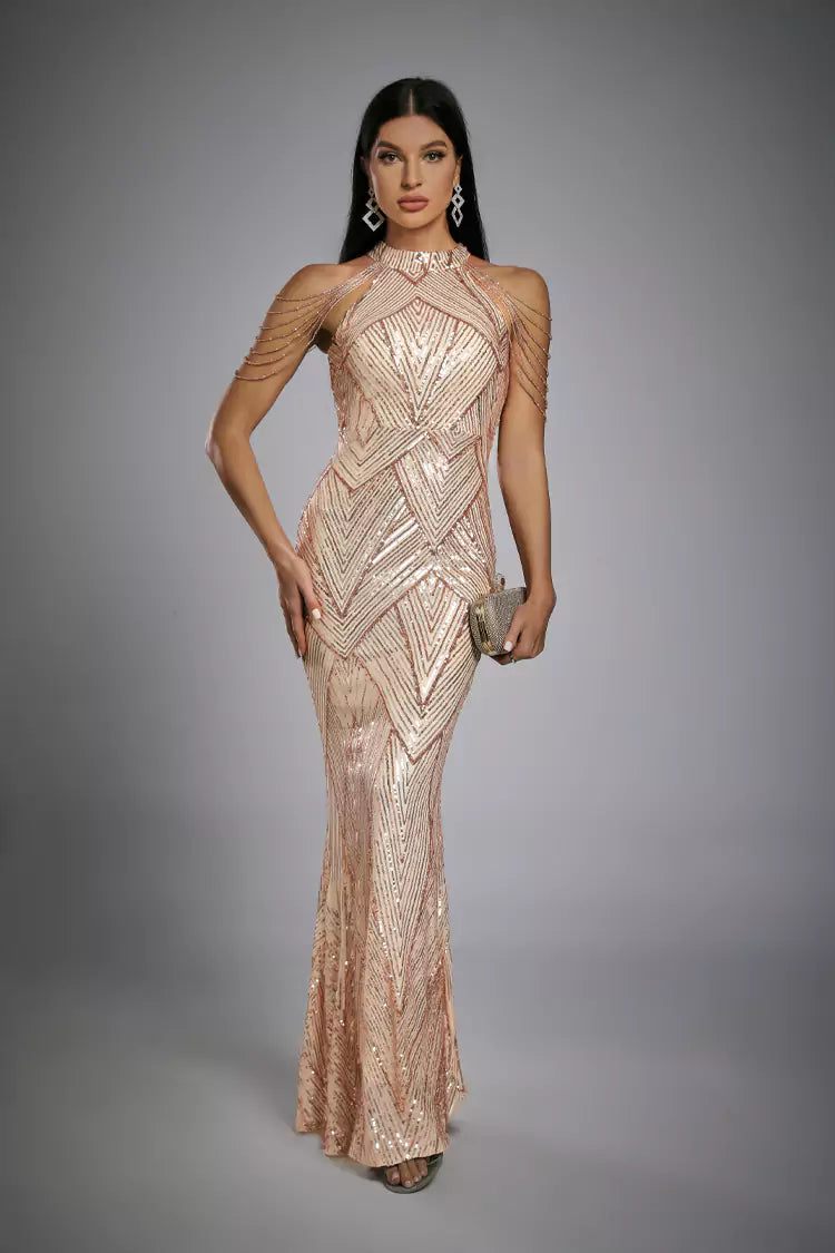 Diana Rose Gold Sequin Maxi Dress