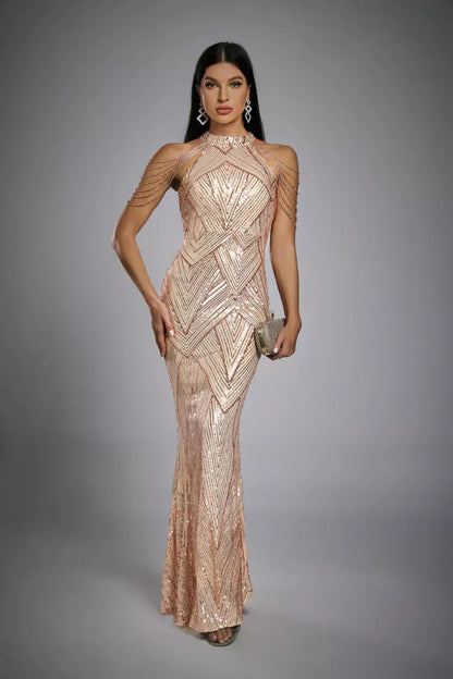 Diana Rose Gold Sequin Maxi Dress