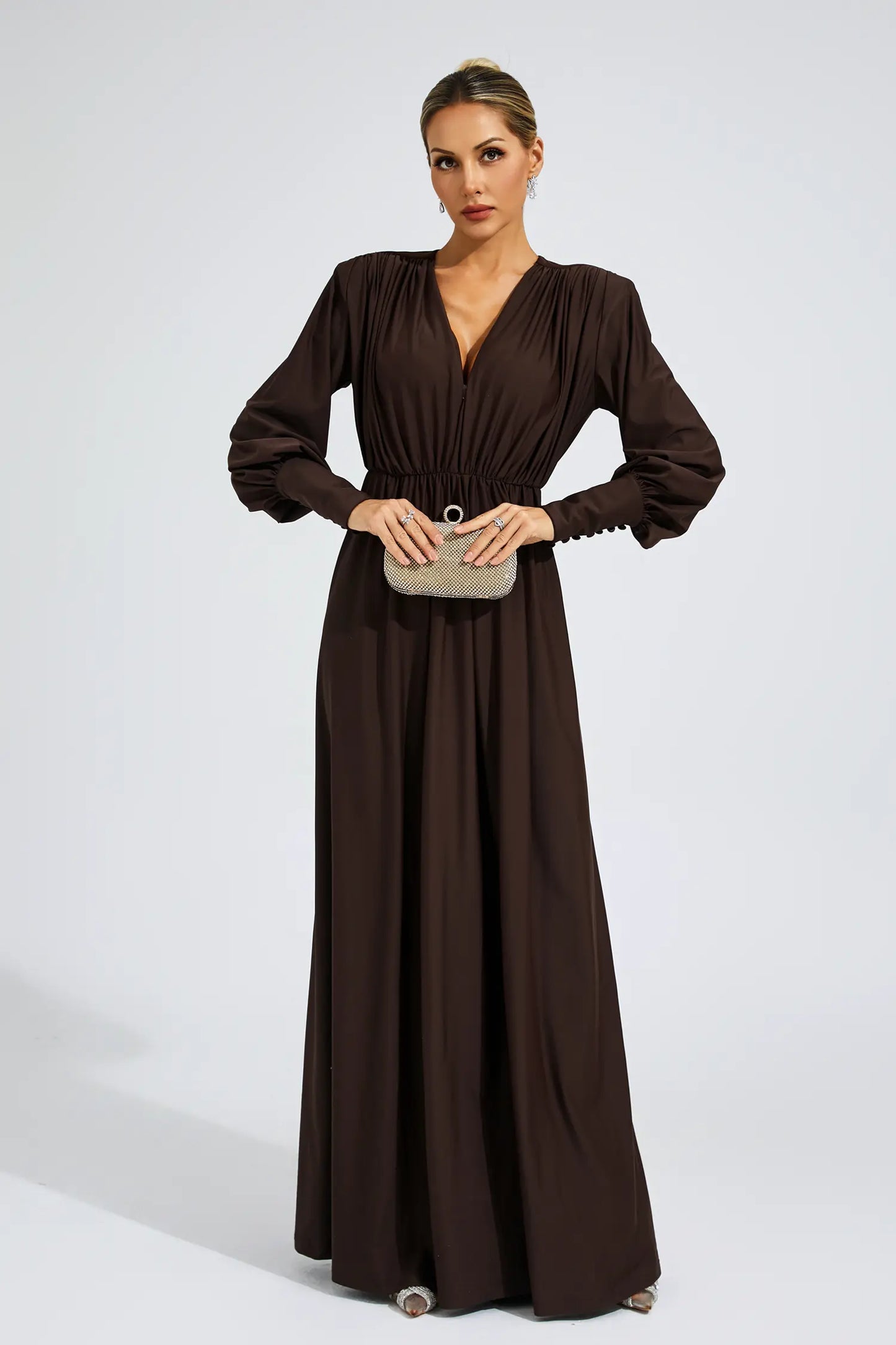 Dickey Brown Corseted Maxi Dress