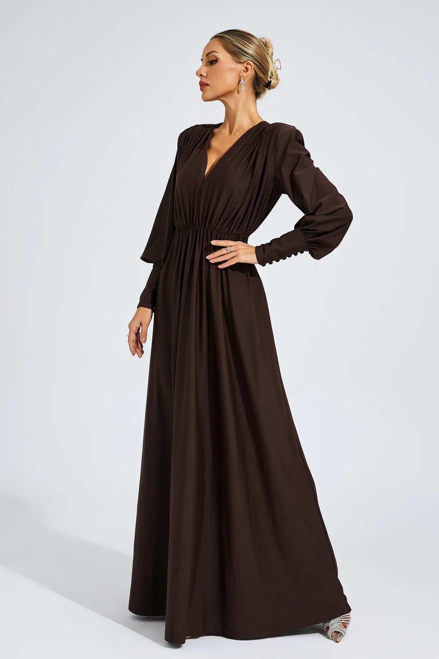 Dickey Brown Corseted Maxi Dress