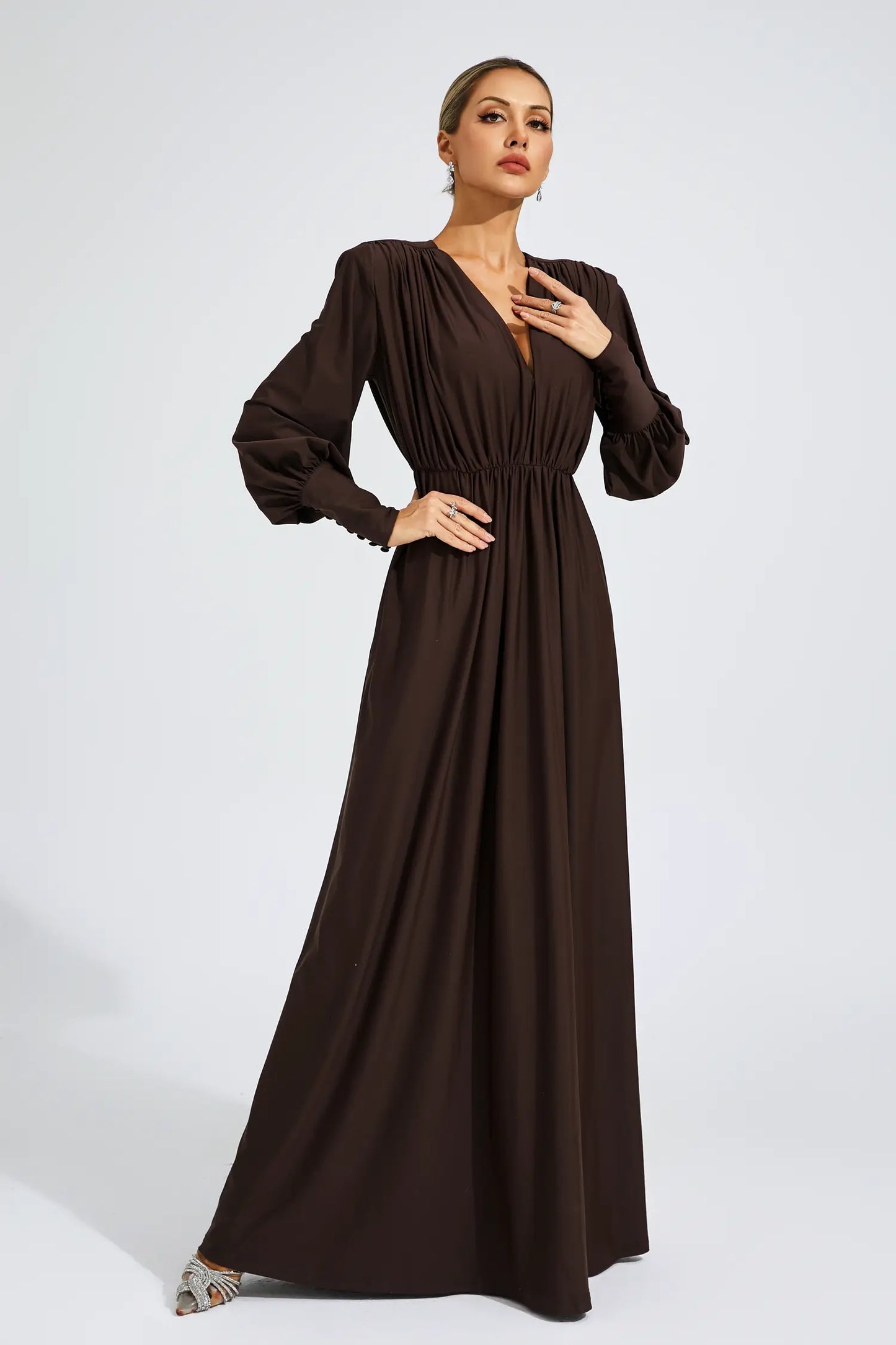 Dickey Brown Corseted Maxi Dress
