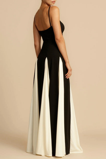 Dominic Paneled Tulle Slit Maxi Dress