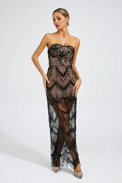 Donahue Black Sequins Off Shoulder Dress
