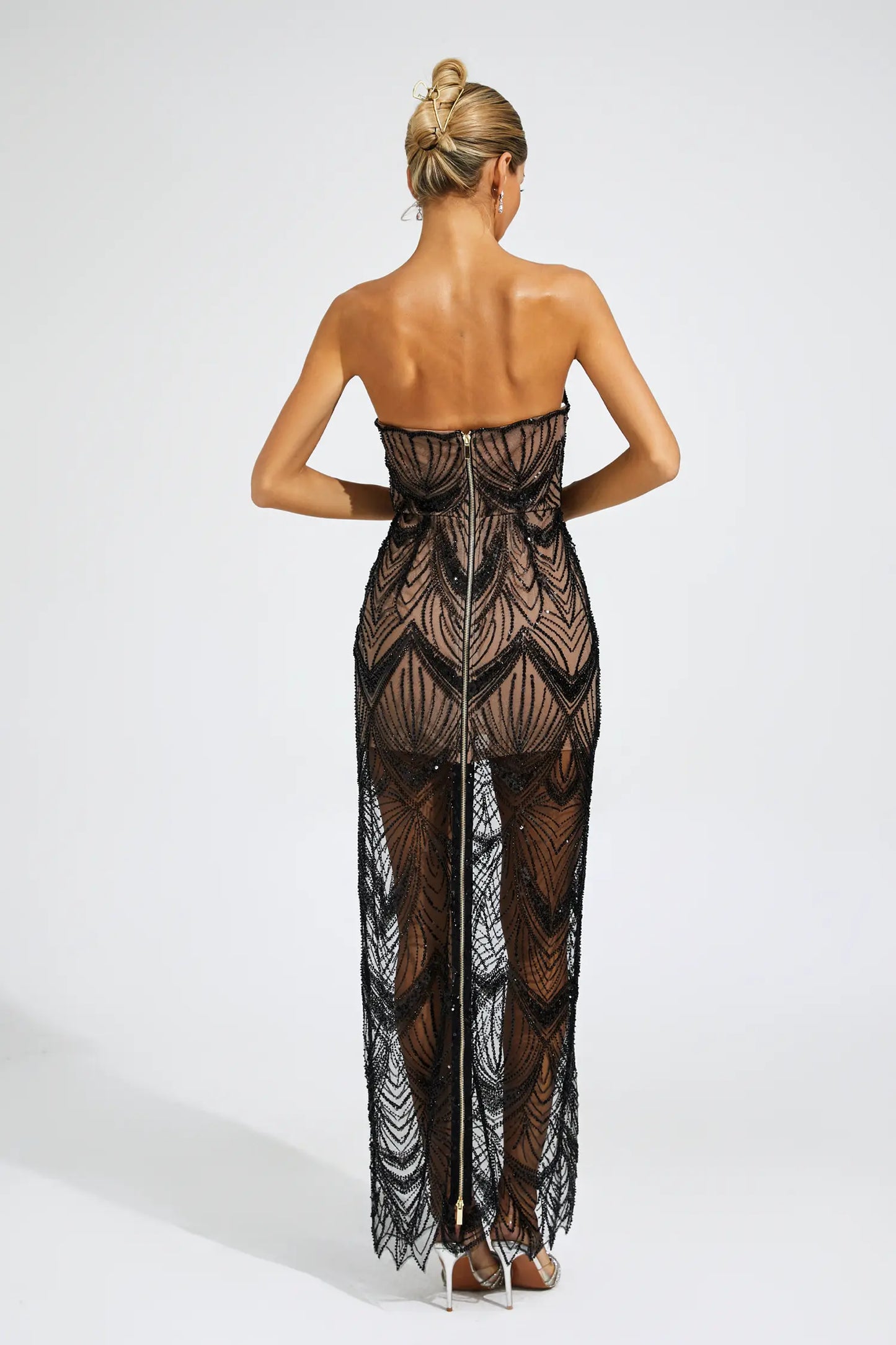 Donahue Black Sequins Off Shoulder Dress