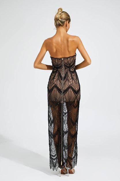 Donahue Black Sequins Off Shoulder Dress