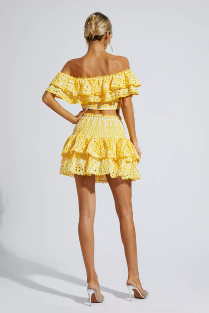Dorothy Floral Ruffle Off-Shoulder Set-Yellow