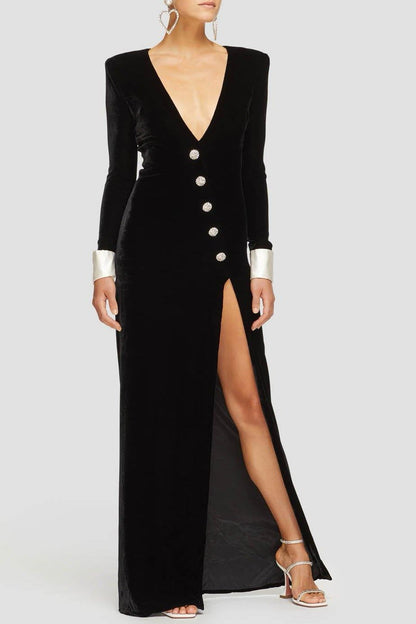 Dorothy Velvet V-neck Slit Maxi Dress