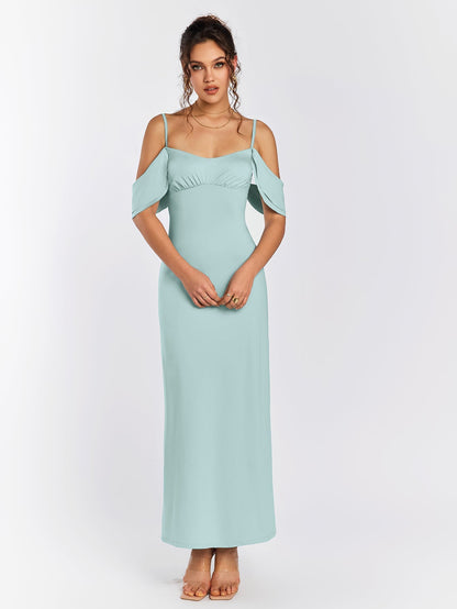 Draped Sleeve Ruched Bust Bodycon Dress