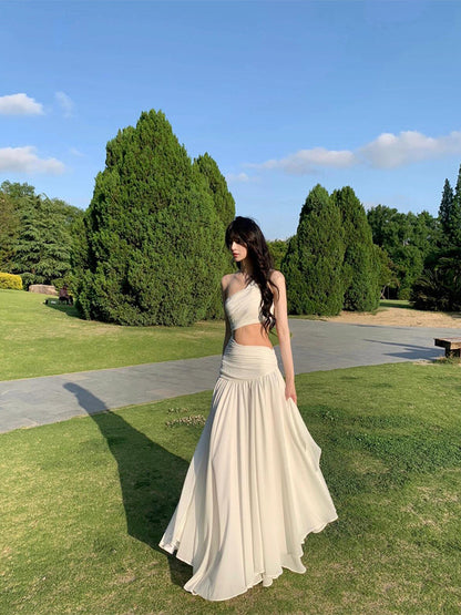 Dreamy white Maxi Dress Flowy, Backless & Beach-Ready