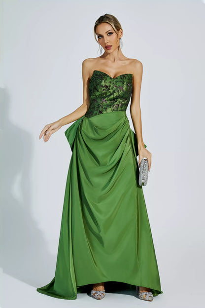 Dulce Green Ruched Off-shoulder Dress
