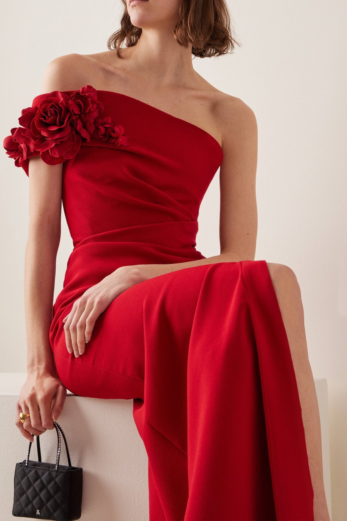 Sibyl One Shoulder Floral Applique Maxi Dress