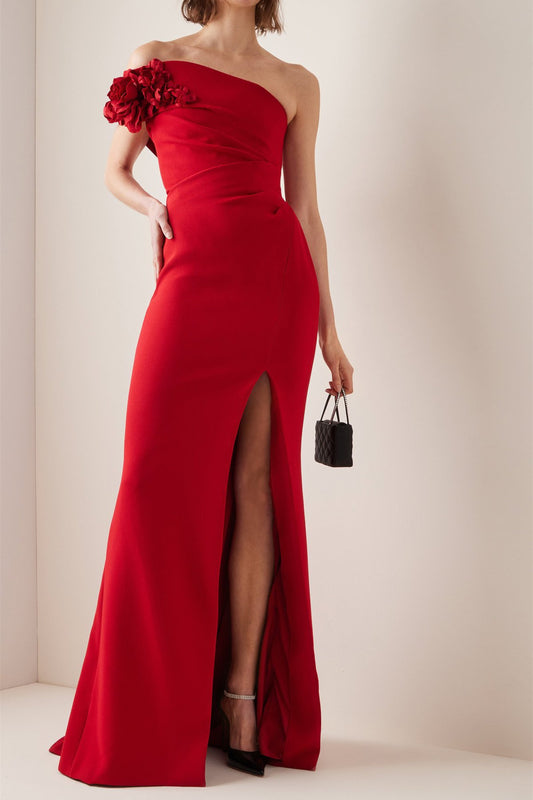 Sibyl One Shoulder Floral Applique Maxi Dress