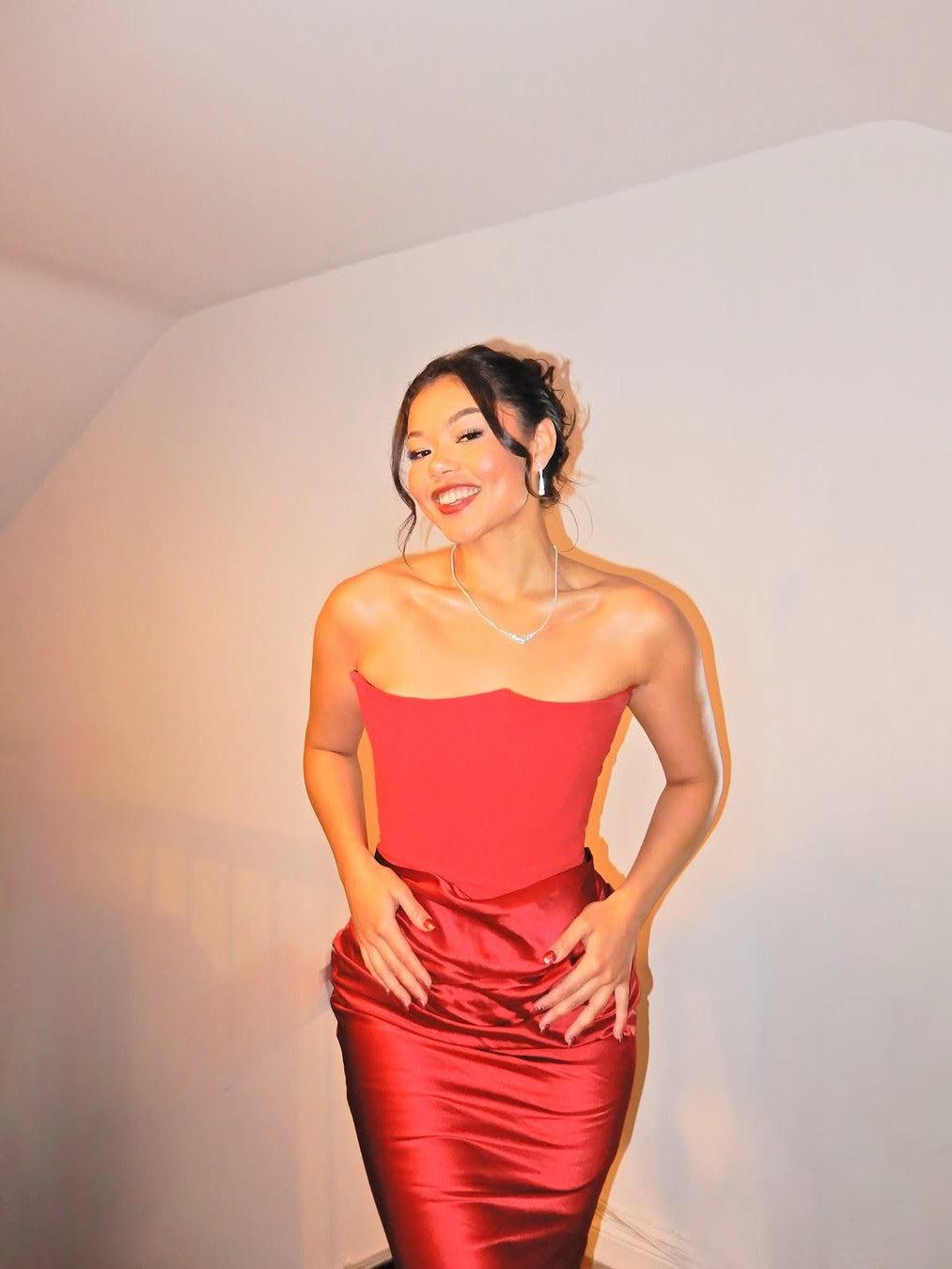 Velvet Sera Tube Corset Ruched Maxi Dress