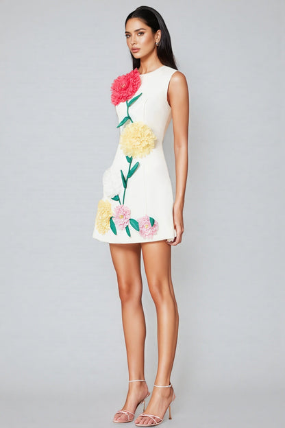 Flavia White Buttercup Embroidered Mini Dress