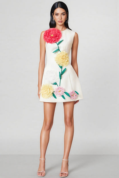 Flavia White Buttercup Embroidered Mini Dress