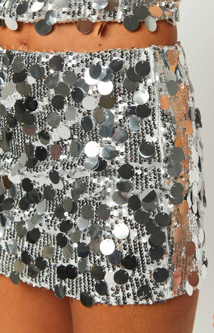 Isabetta Silver Sequin Mini Skirt