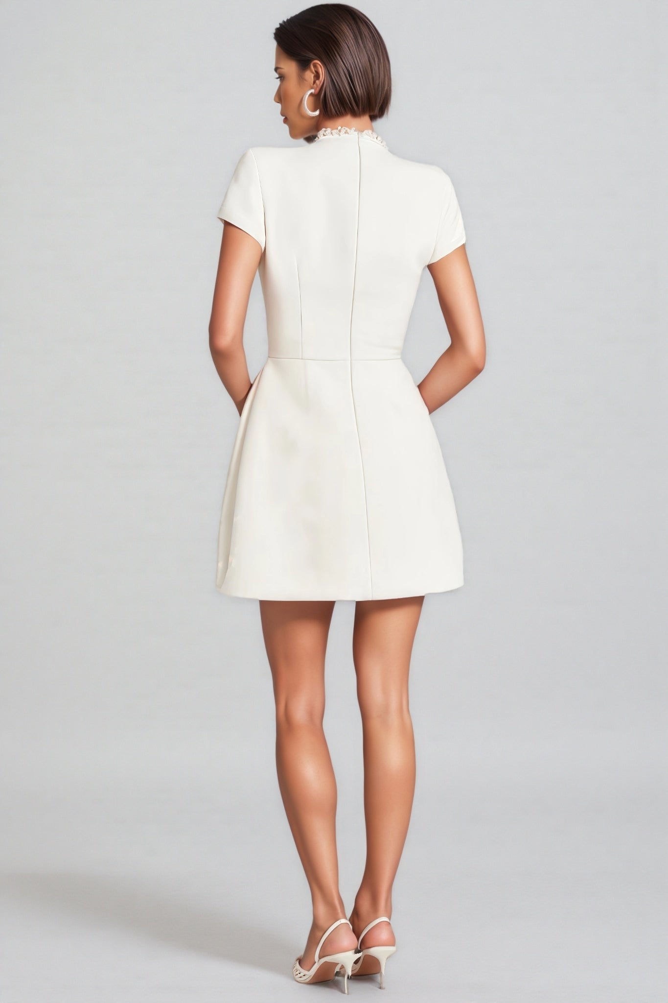 Adela White Beaded Chambray Mini Dress