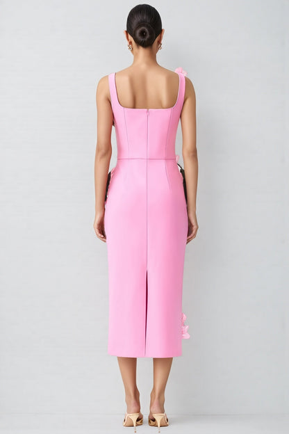 Terlyn Pink 3D Floral Midi Dress