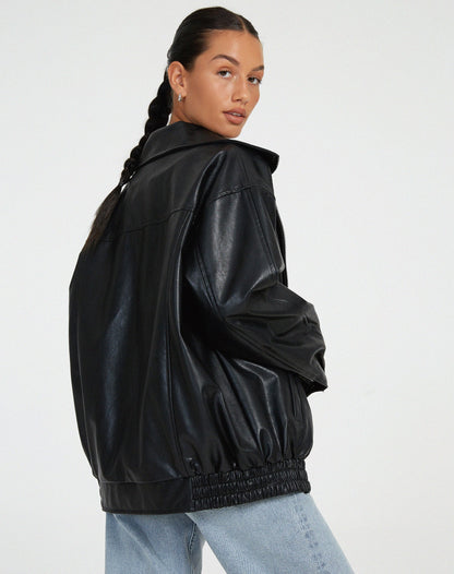 | Women’s Oversized Leather Bomber Jacket