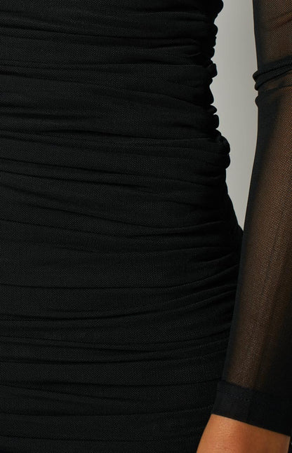 Ambra Long Sleeve Mesh Party Dress Black