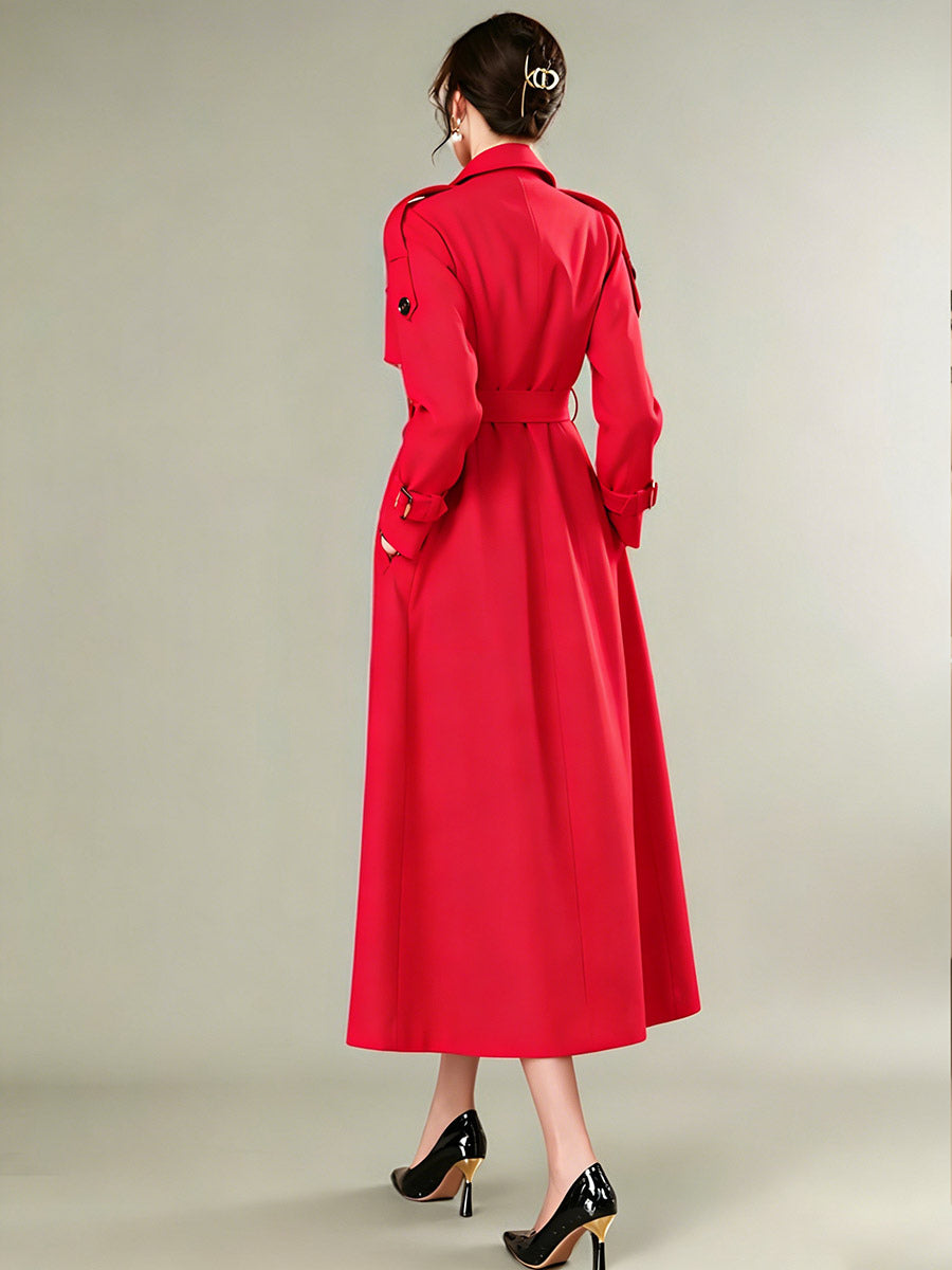 Trench Coat For Women Modern Turndown Collar Buttons Full Length Coat